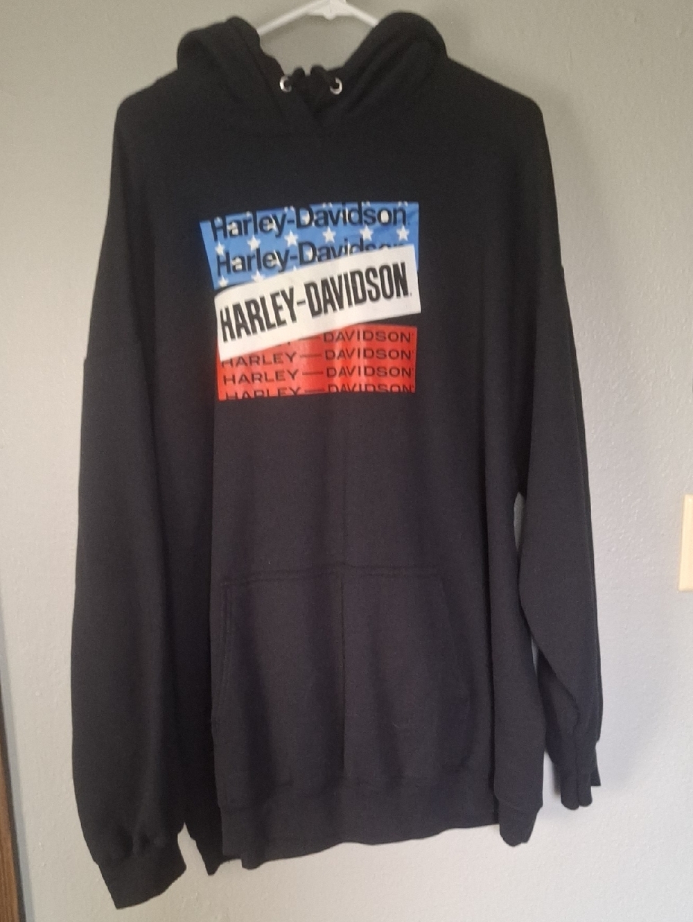 Harley-Davidson Black Hoodie with Red, White and Blue Flag Block
